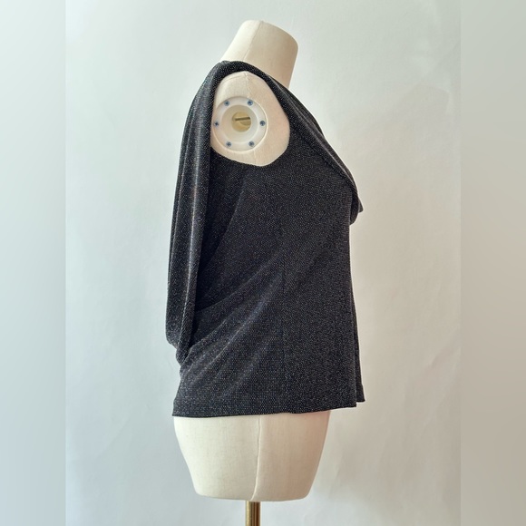 Xscape By Lawrence Kurtz Draped Metallic Silver Black Top - Picture 7 of 9